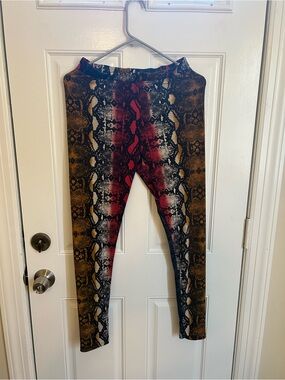 Fashion Nova Snake Print Leggings in Red, Brown, Black